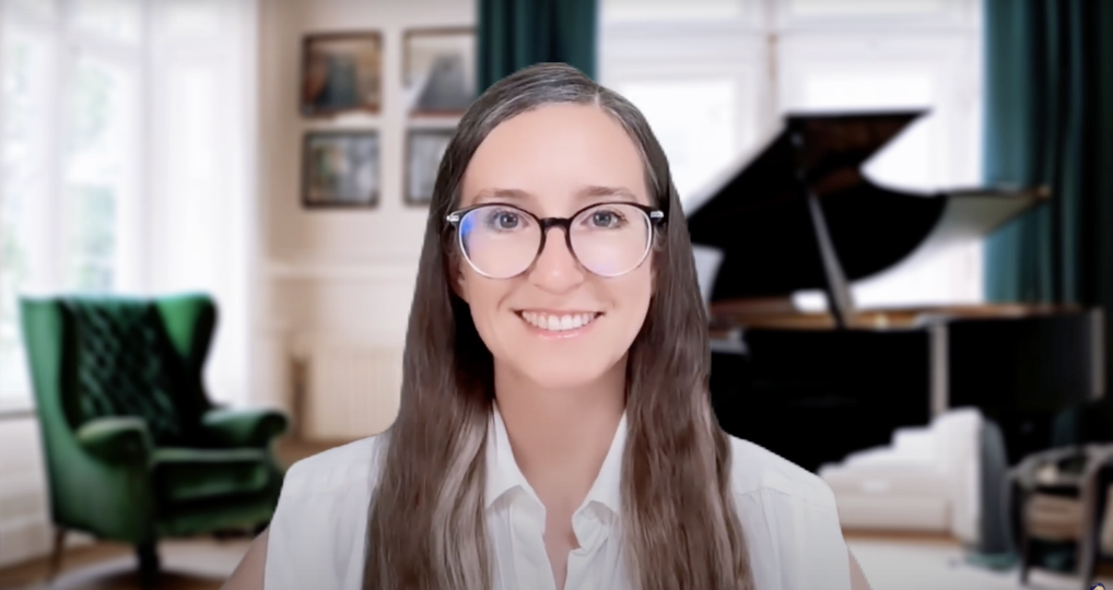 Emma Leiuman speaking to camera about her journey and the mission behind PianoWell