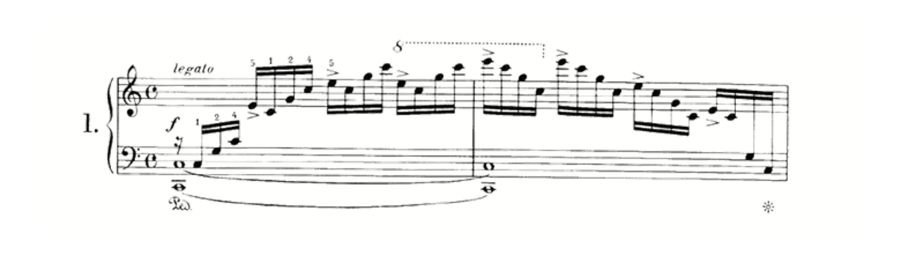 Opening of Chopin’s C-major Étude marked legato, with accents on the right-hand top notes.