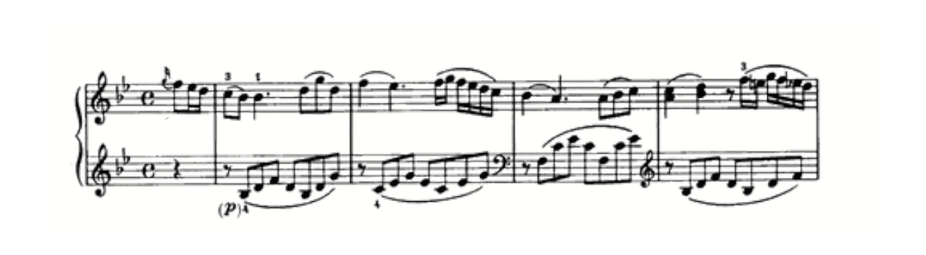 Classical keyboard excerpt illustrating natural phrasing shaped without rubato.