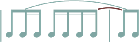 A single motif with its final interval across the bar line marked by a bolder red slur.