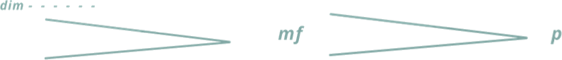 Two decrescendo hairpins between the dynamic markings dim, mf, and p.